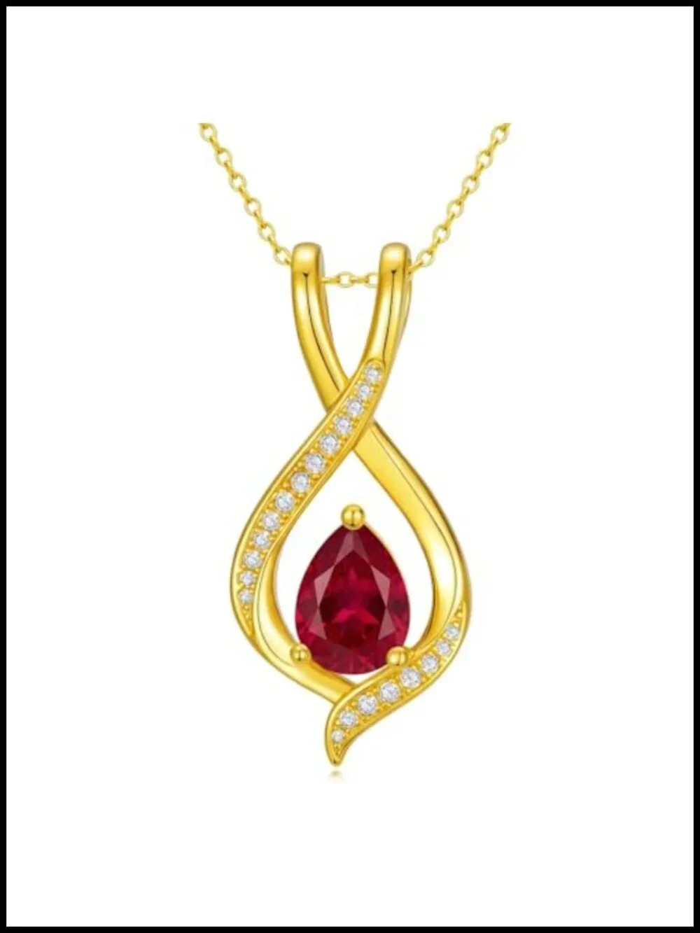 14K Gold Infinity Pendant Necklace with Ruby Birthstone Diamond Accents